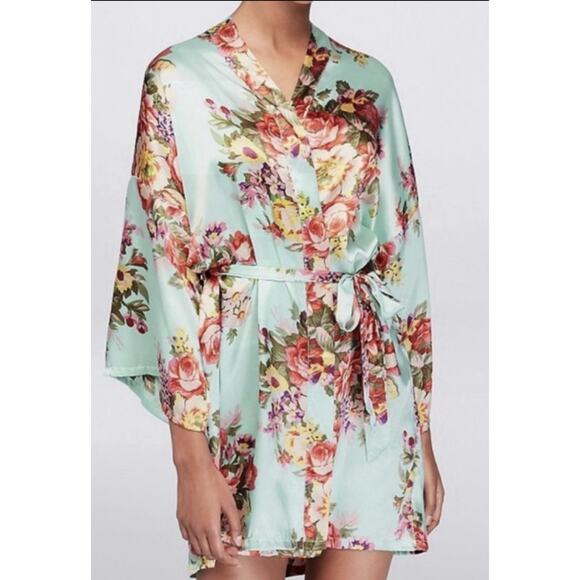 Floral Aqua Satin Rob Intimacy One Size - Picture 1 of 4